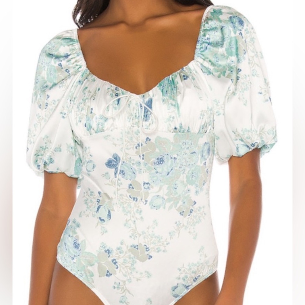For Love And Lemons Pixie Bodysuit Green Floral
